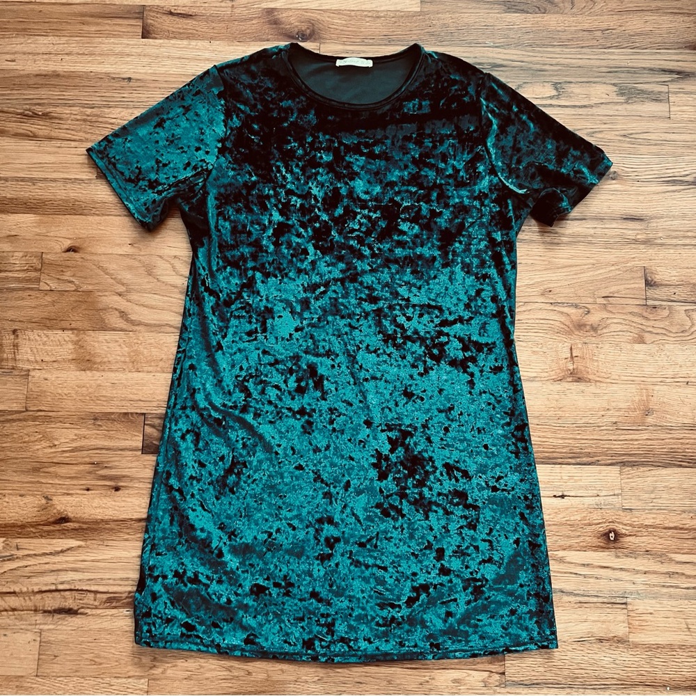 Velvet Short Sleeve Mini Dress - Teal